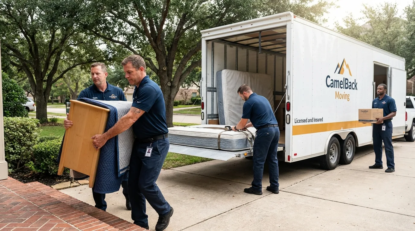 Crew loading residential truck for cross-state move from Dumas, AR